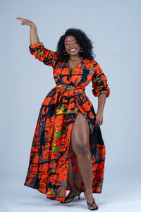Ogechi Ankara Maxi Dress | Red Multicolor African Print