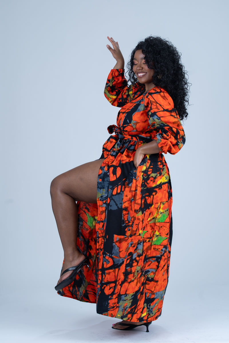 Ogechi Ankara Maxi Dress | Red Multicolor African Print