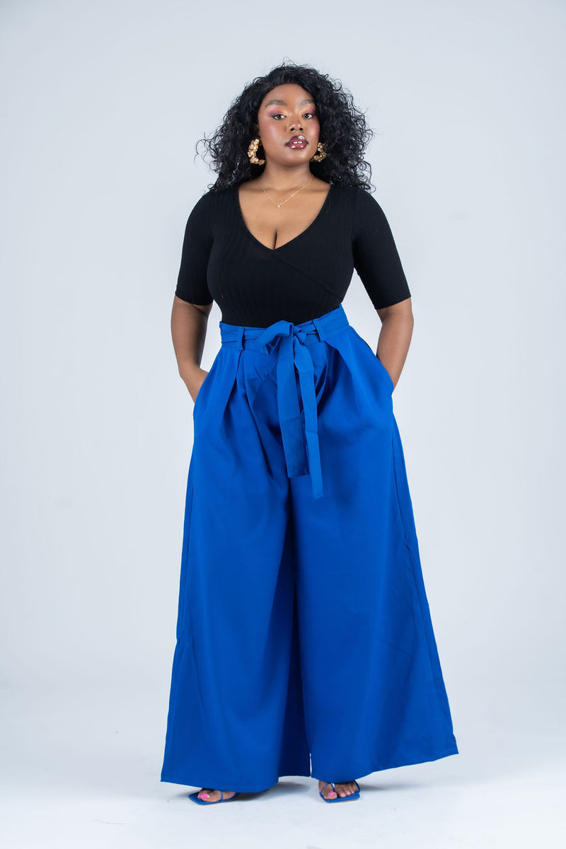 Tisa High waisted Trouser | Blue African Print