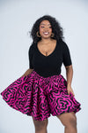 Jolene Ankara High Waisted Flare Short | Pink and Black African Print
