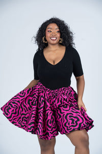 Jolene Ankara High Waisted Flare Short | Pink and Black African Print