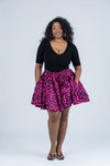 Jolene Ankara High Waisted Flare Short | Pink and Black African Print