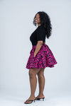 Jolene Ankara High Waisted Flare Short | Pink and Black African Print