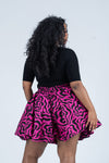 Jolene Ankara High Waisted Flare Short | Pink and Black African Print