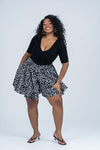 Jayden Ankara High Waisted Flare Short | Black and White African Print