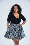 Jayden Ankara High Waisted Flare Short | Black and White African Print