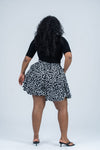 Jayden Ankara High Waisted Flare Short | Black and White African Print