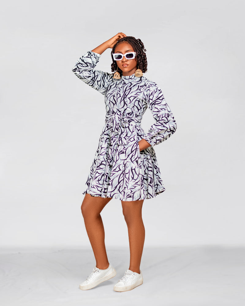 Alessia Ankara Short flare Dress | White & Black African Print M.A.DKollection Alessia Ankara Short flare Dress | White & Black African Print M.A.DKollection