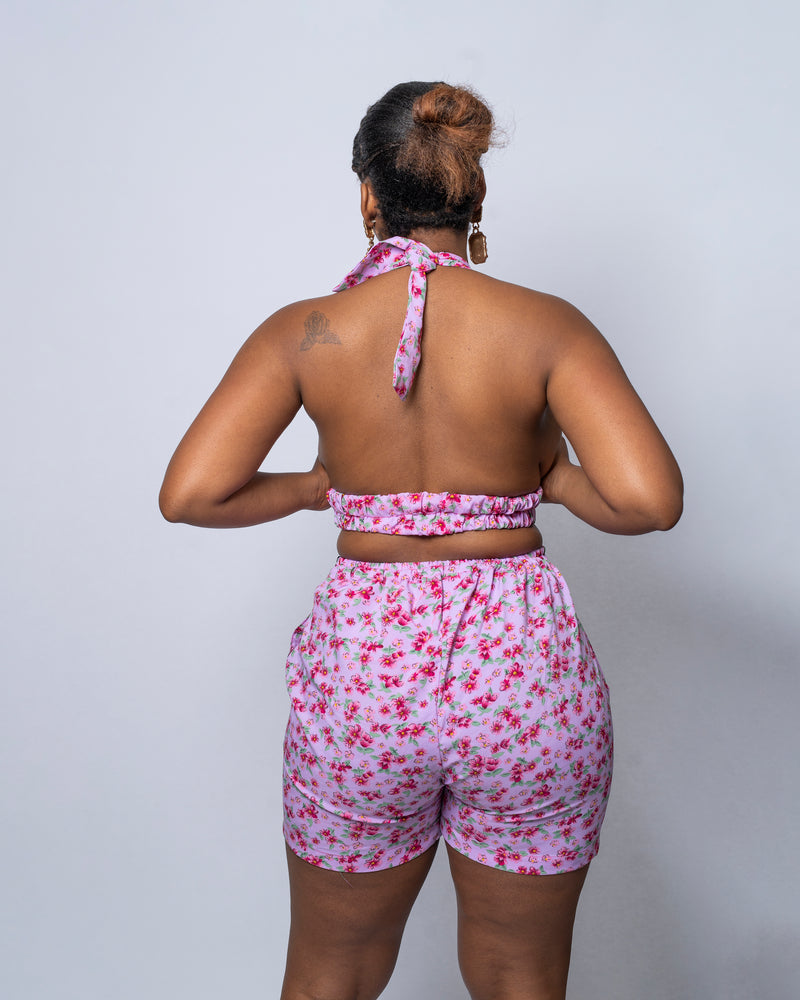 Gwen Lilac Floral Print High Waisted Shorts