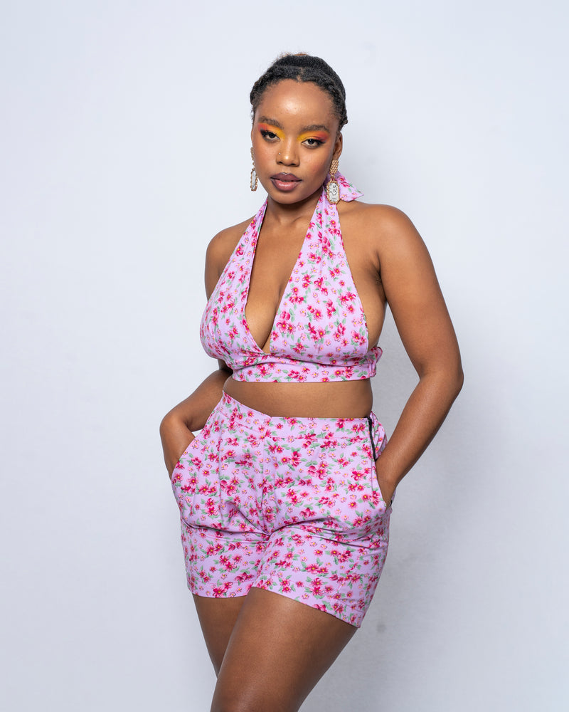 Gwen Lilac Floral Print High Waisted Shorts