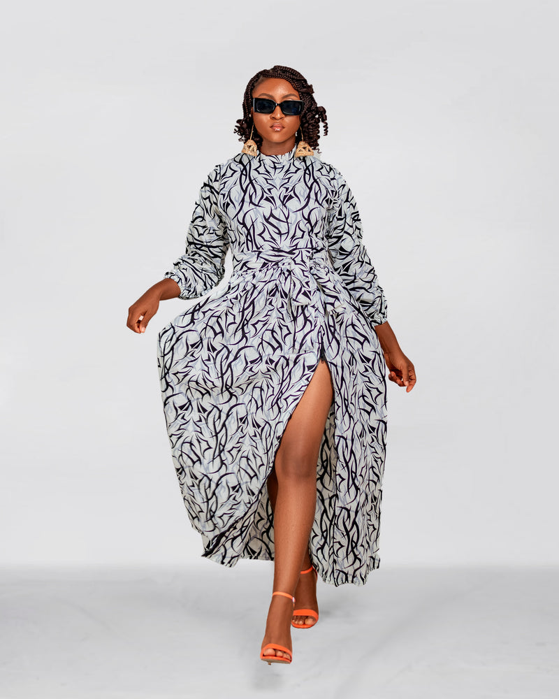 Alessia Ankara Maxi Dress | White and Black African Print