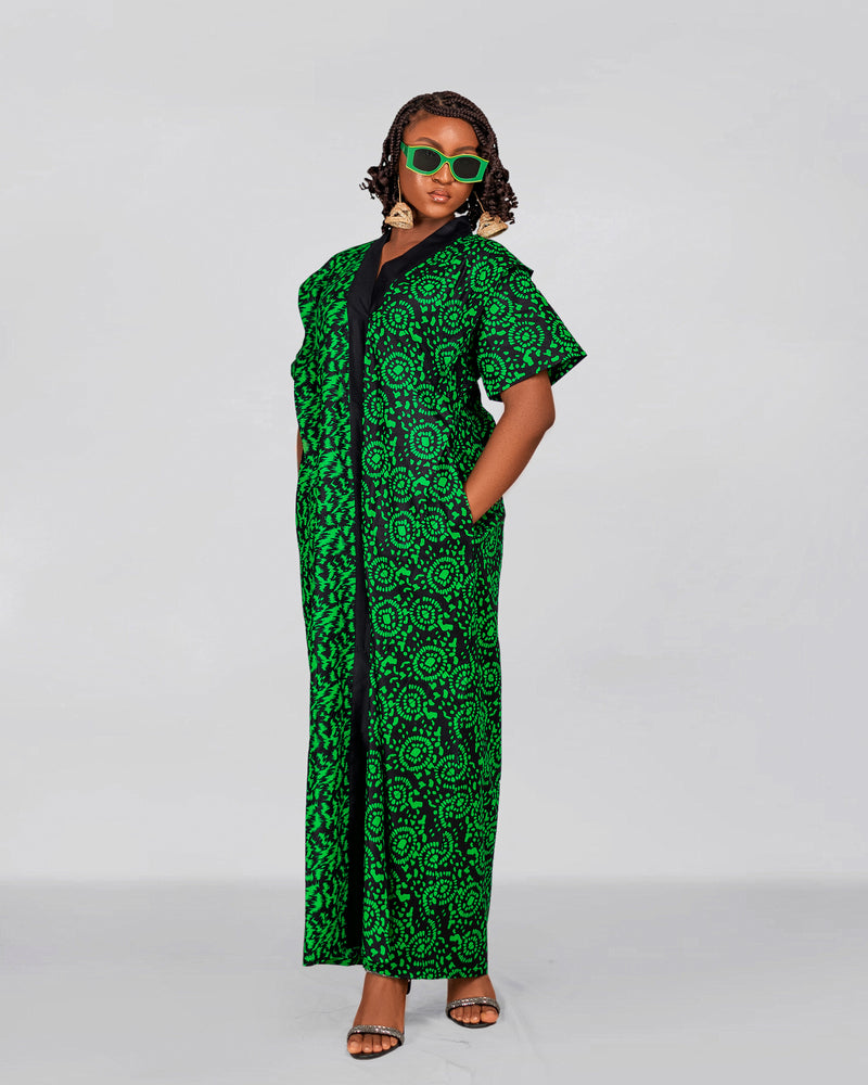 Bolu Ankara Bubu Dress | Green African Print