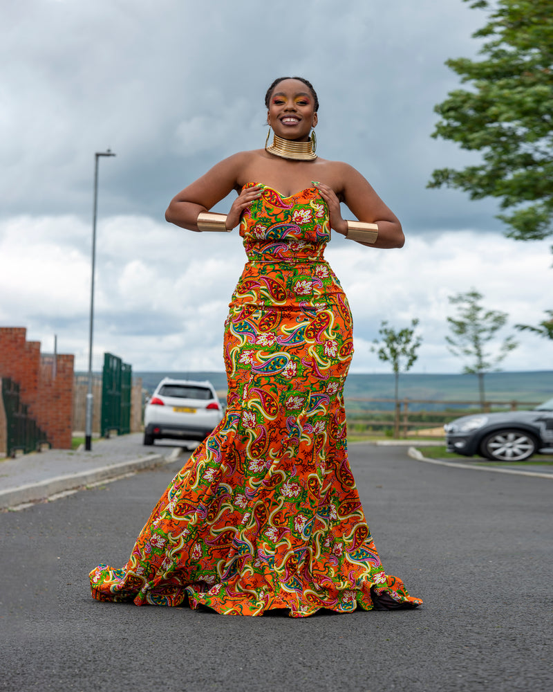 Bonnie Ankara Maxi Dress | Orange African Print