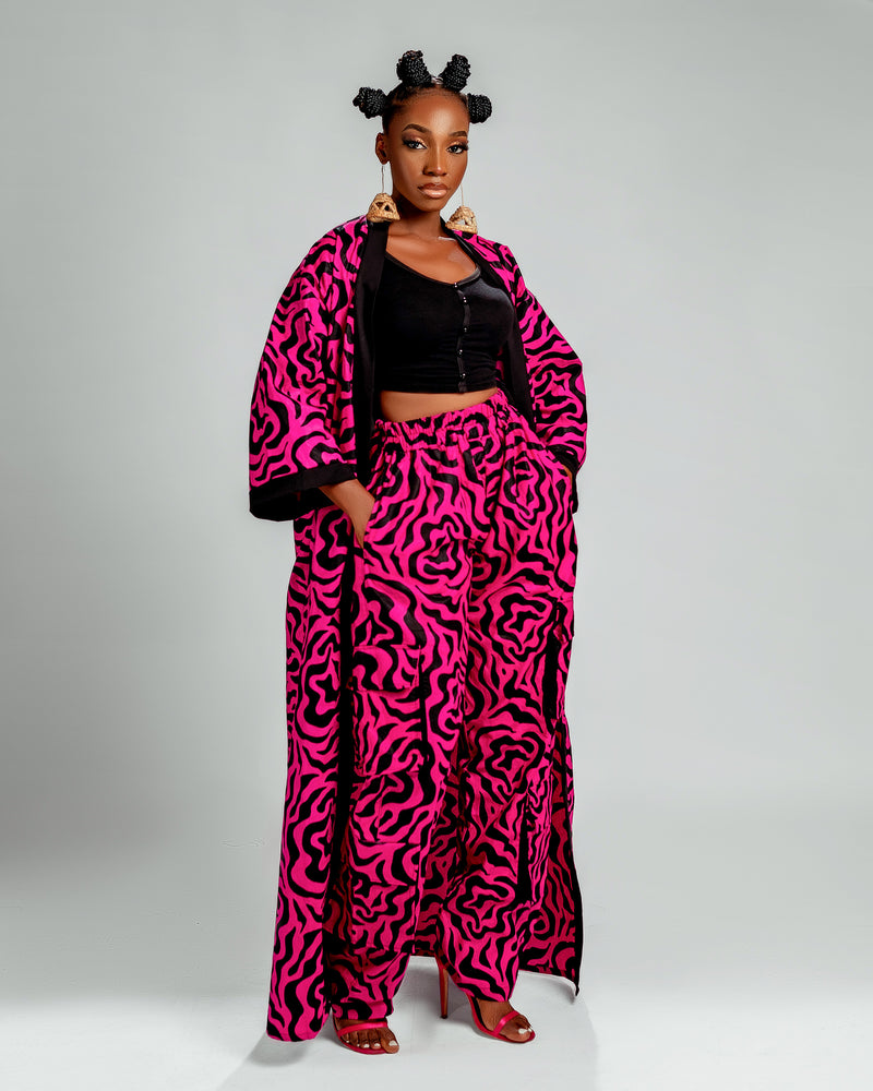 Jolene Long Kimono Jacket | Pink and Black Print