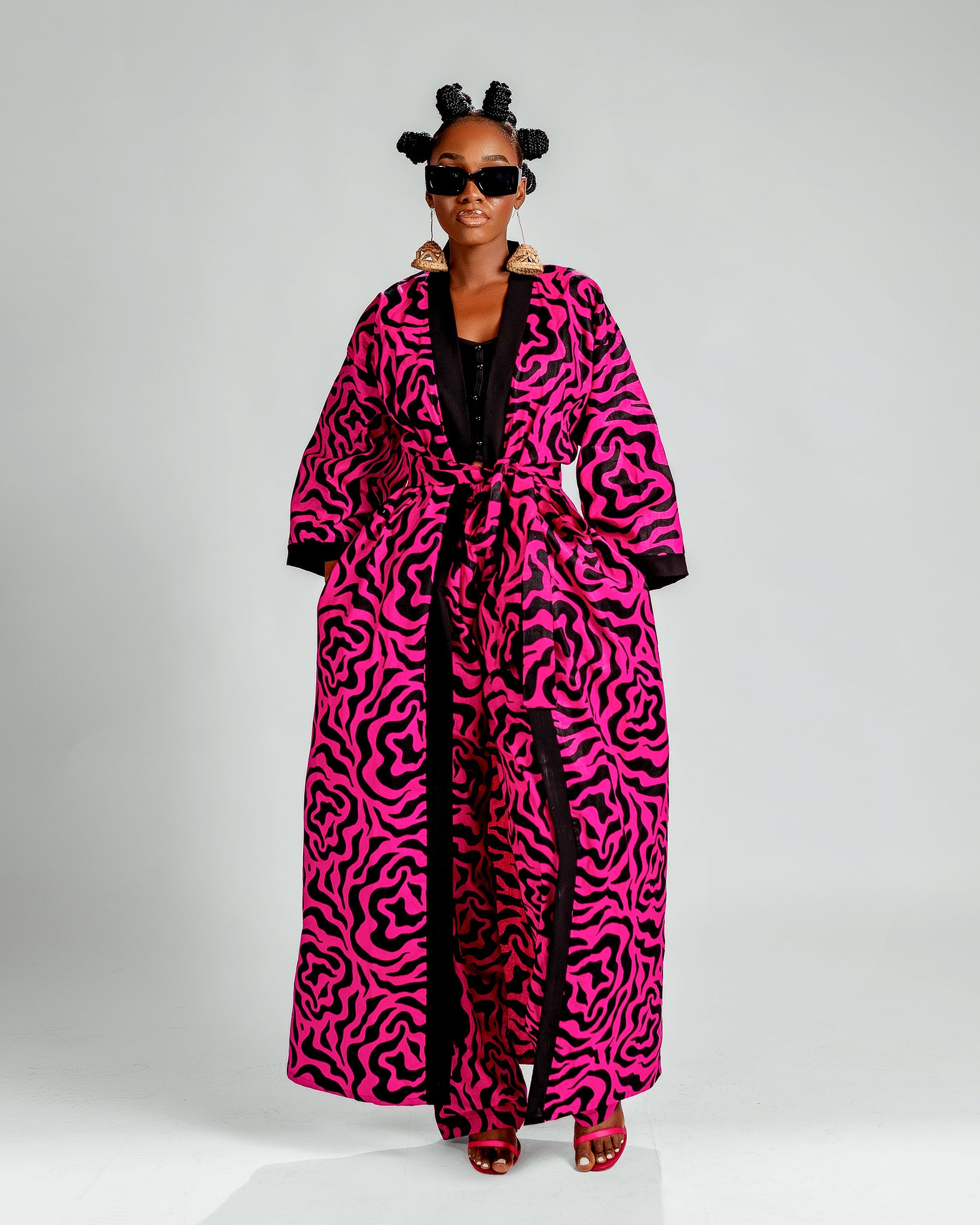 ジャケット・アウター Angola & Lamb Japan-Made Double Coat Jolene Long Kimono Jacket | Pink and Black Print – M.A.DKollection