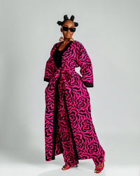 Jolene Long Kimono Jacket | Pink and Black Print