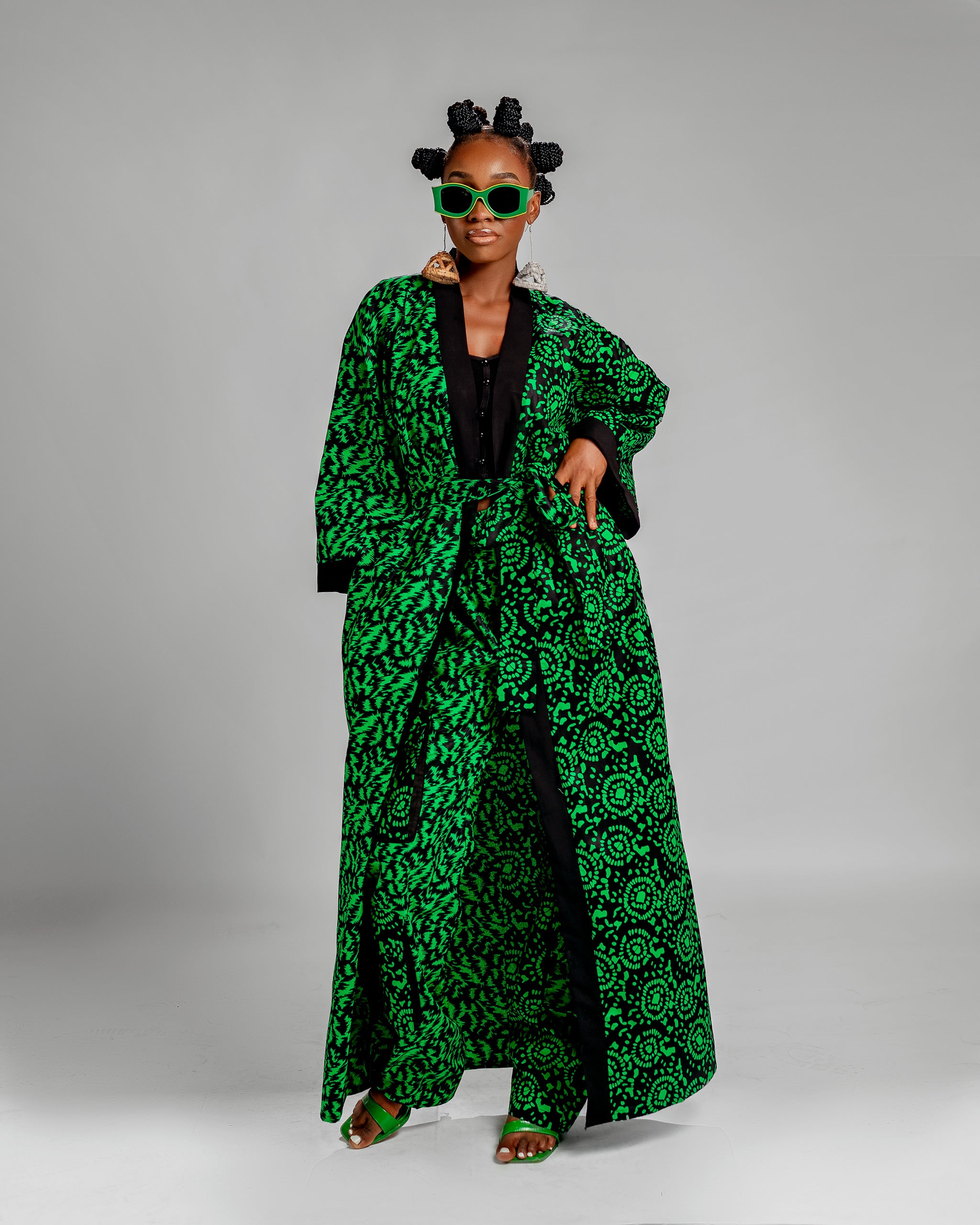 Jayla Long Kimono Jacket | Green and Black Print – M.A.DKollection