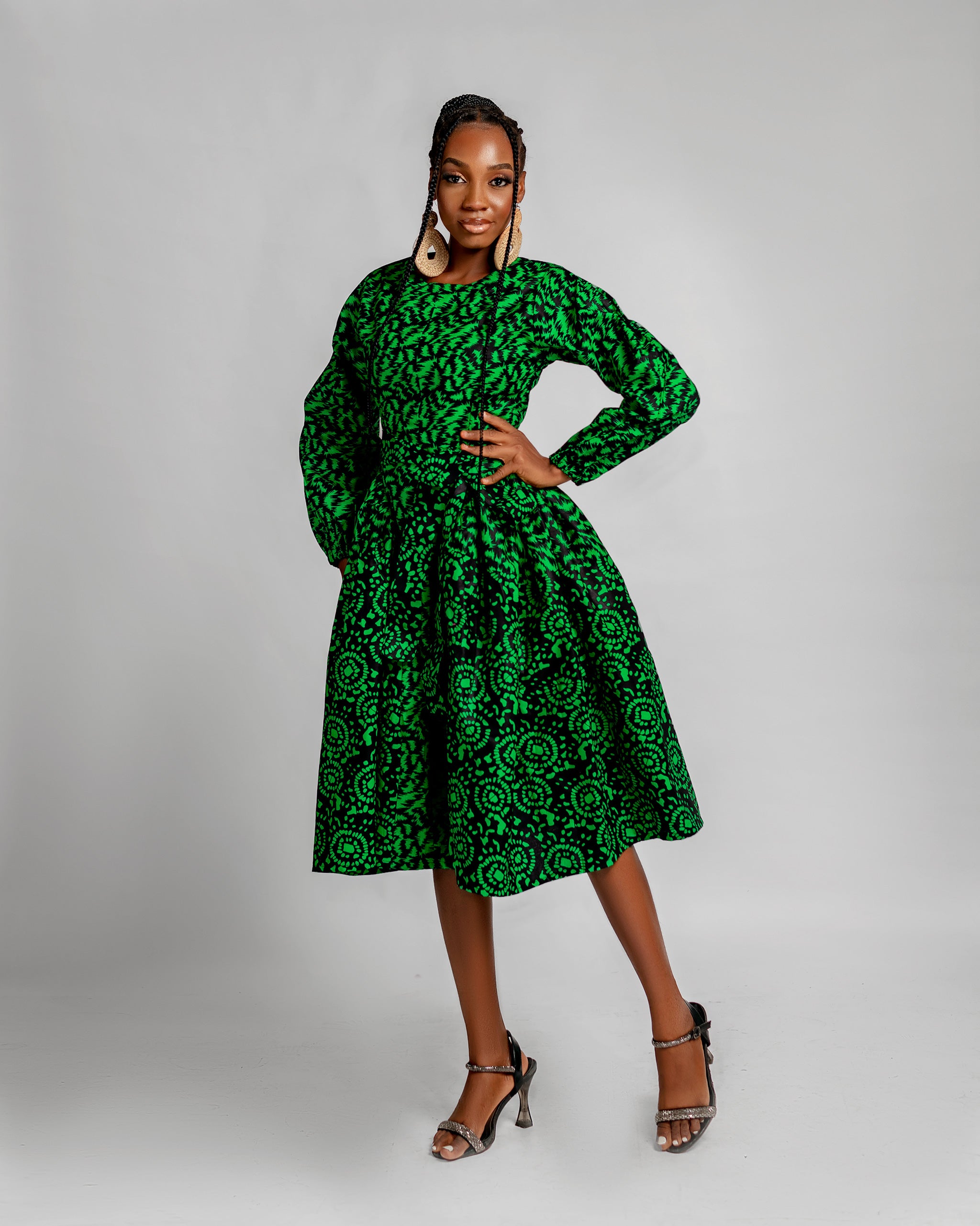 Lola Ankara Midi Dress | Green African Print M.A.DKollection Lola Ankara Midi Dress | Green African Print M.A.DKollection