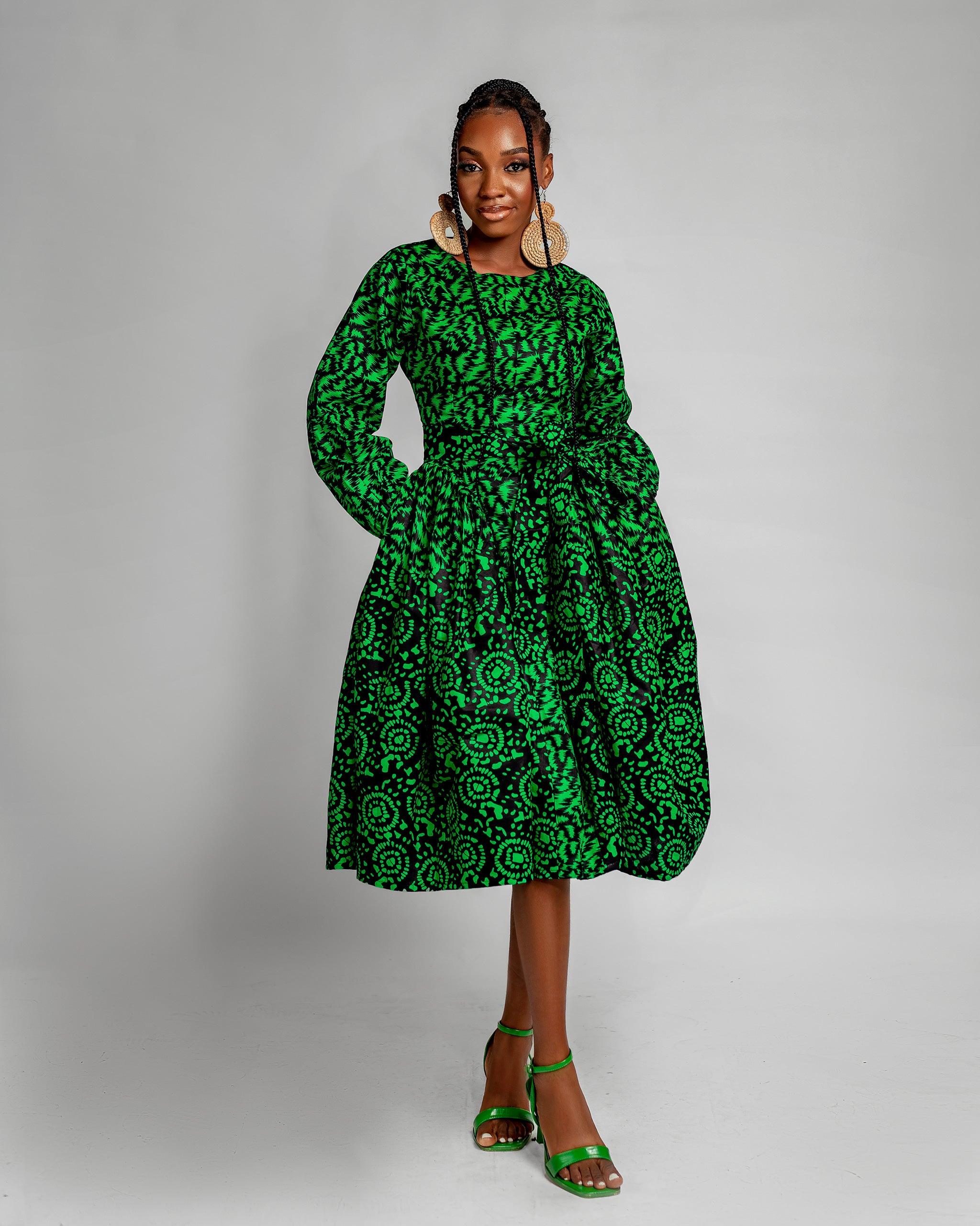 Lola Ankara Midi Dress | Green African Print M.A.DKollection Lola Ankara Midi Dress | Green African Print M.A.DKollection