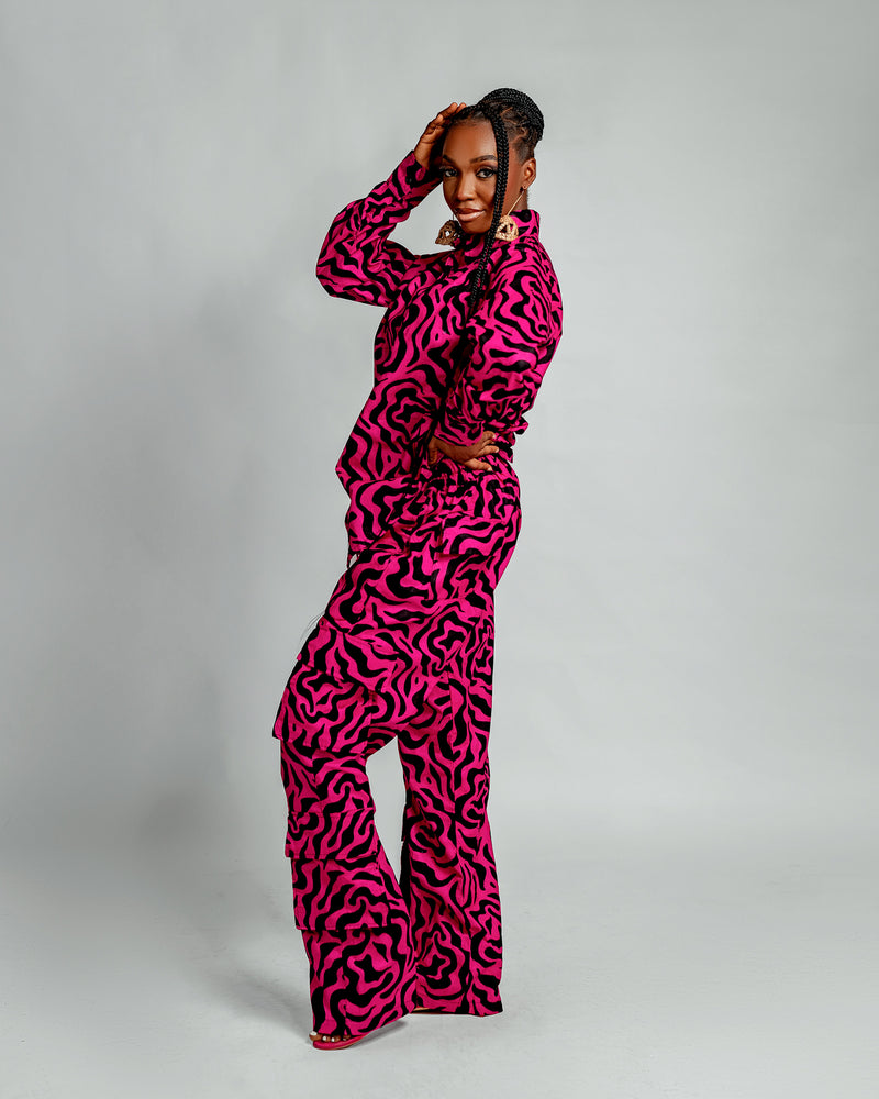 Jolene Long Sleeve Shirt |Pink and Black African Print