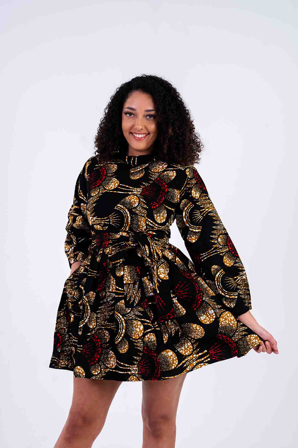 Oyin Ankara Short Mini Dress | Black and Gold African Print M.A.DKollection Oyin Ankara Short Mini Dress | Black and Gold African Print M.A.DKollection
