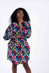 Juanita Ankara Shirt Dress | Blue and Pink Multicolored African Print
