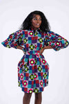 Juanita Ankara Shirt Dress | Blue and Pink Multicolored African Print
