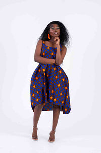 Zazi Ankara Midi dress | Blue and Orange African Print