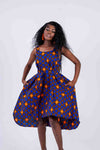Zazi Ankara Midi dress | Blue and Orange African Print