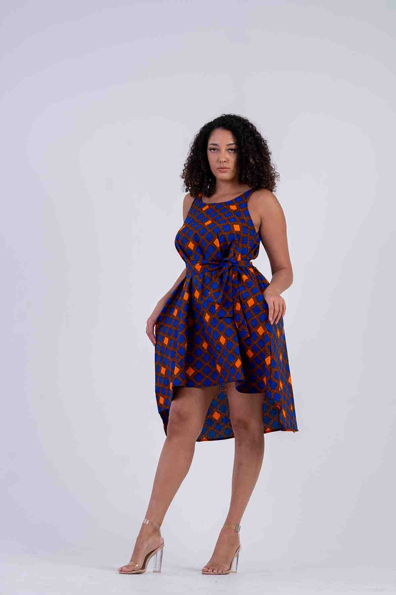 Zazi Ankara Midi dress | Blue and Orange African Print