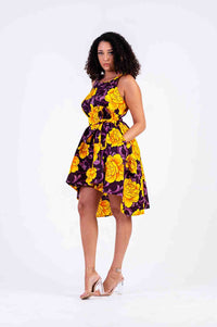 Zetta Sleeveless Dress | Yellow and Purple African Print
