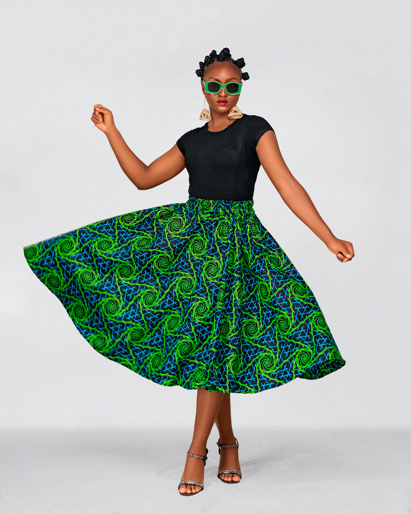 Ulisa Ankara Short Mini Skirt | Green African Print