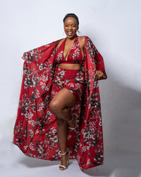 Gloria Red Floral Print Kimono Jacket