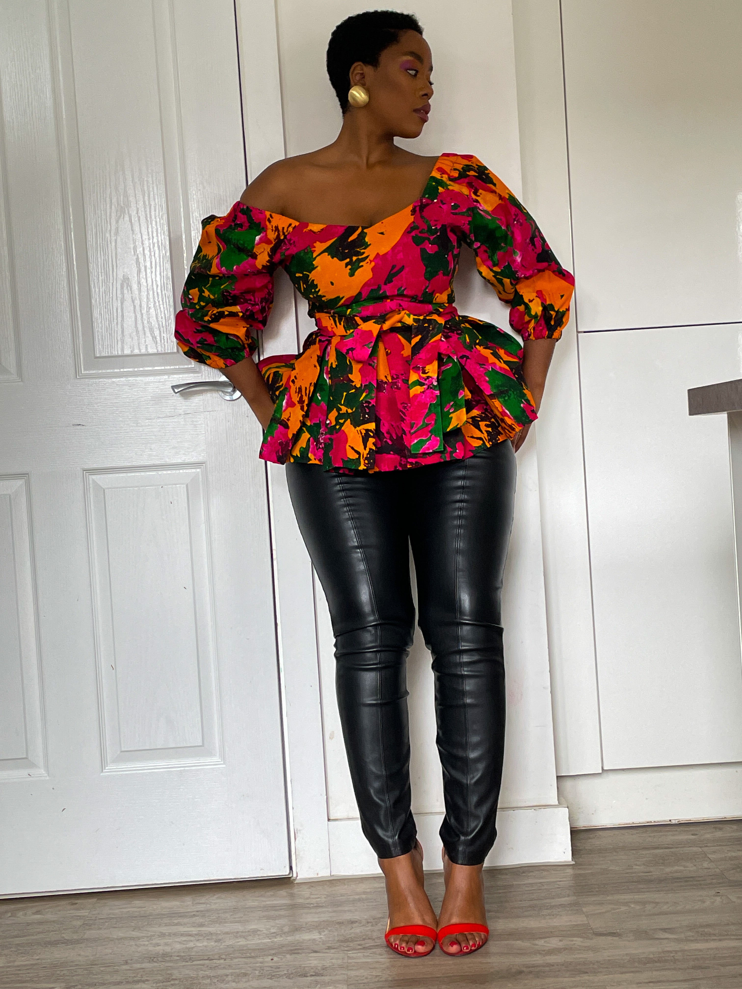 Claire Ankara Peplum Top | Pink Multicoloured African Print – M.A.