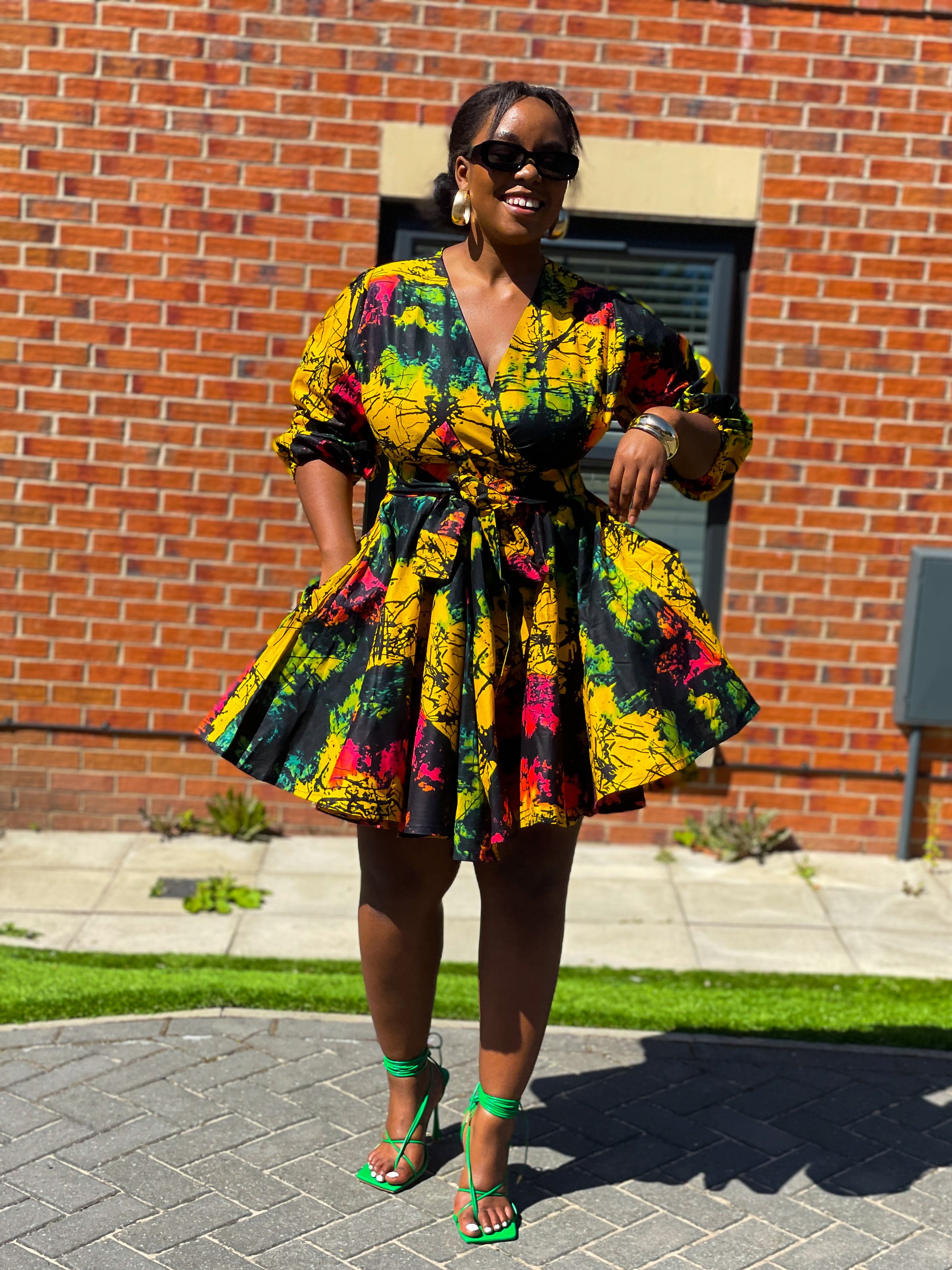 Brenie Ankara Mini Dress | Green and Yellow Multicoloured Print M.A.DKollection Brenie Ankara Mini Dress | Green and Yellow Multicoloured Print M.A.DKollection