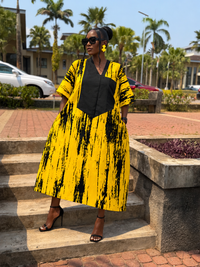 Ella Aso Oke Bubu| yellow and black Print
