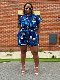 Temi Playsuit | Blue & White Print