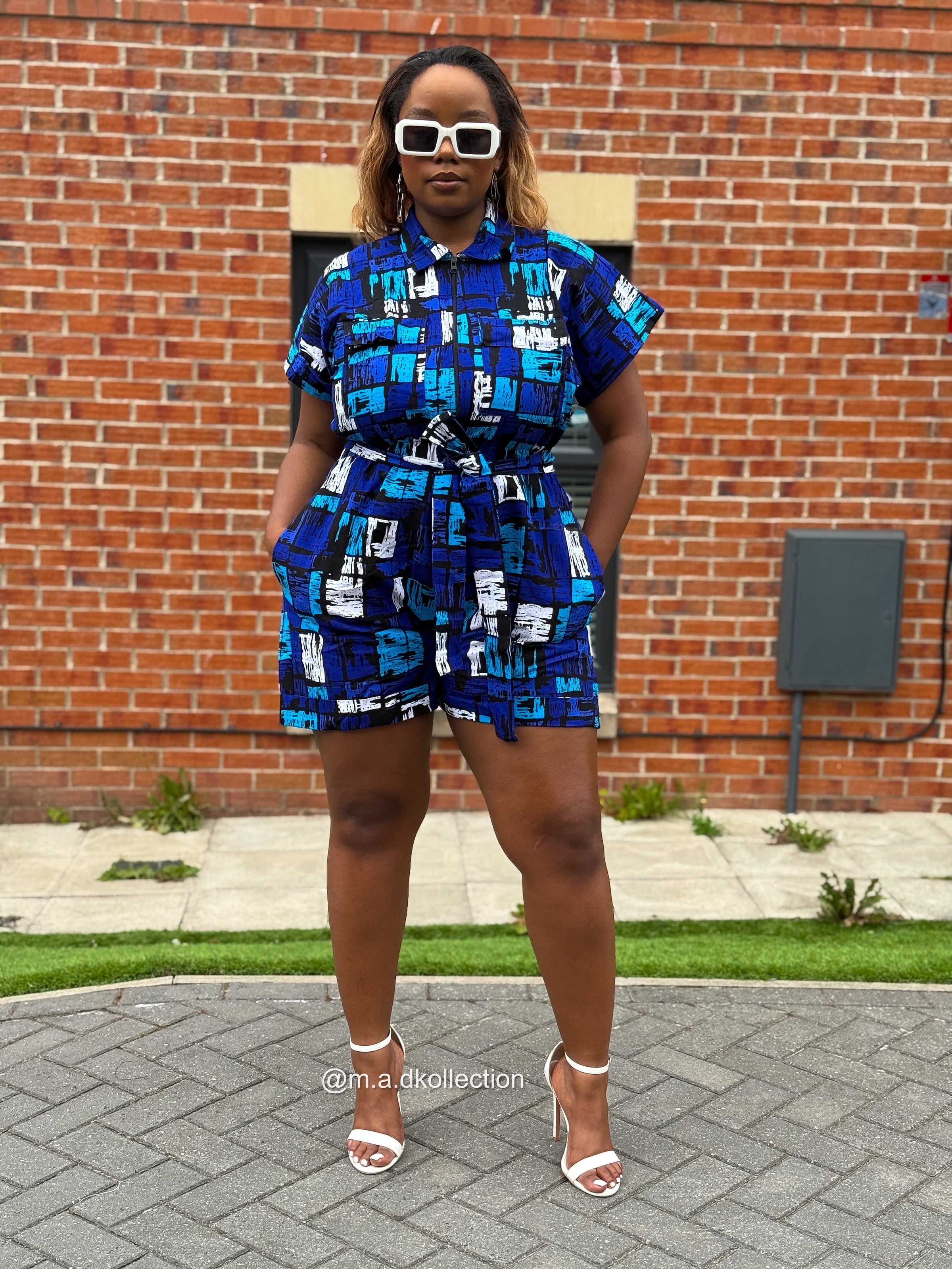 Temi Playsuit | Blue & White Print