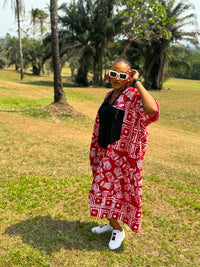 Ese Aso Oke Bubu| Red and White Print