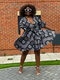 Bala Ankara Mini Short Dress | Black and White African Print