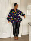 Ciara Ankara Peplum Top | Blue Multicolored African Print