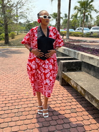 Ese Aso Oke Bubu| Red and White Print