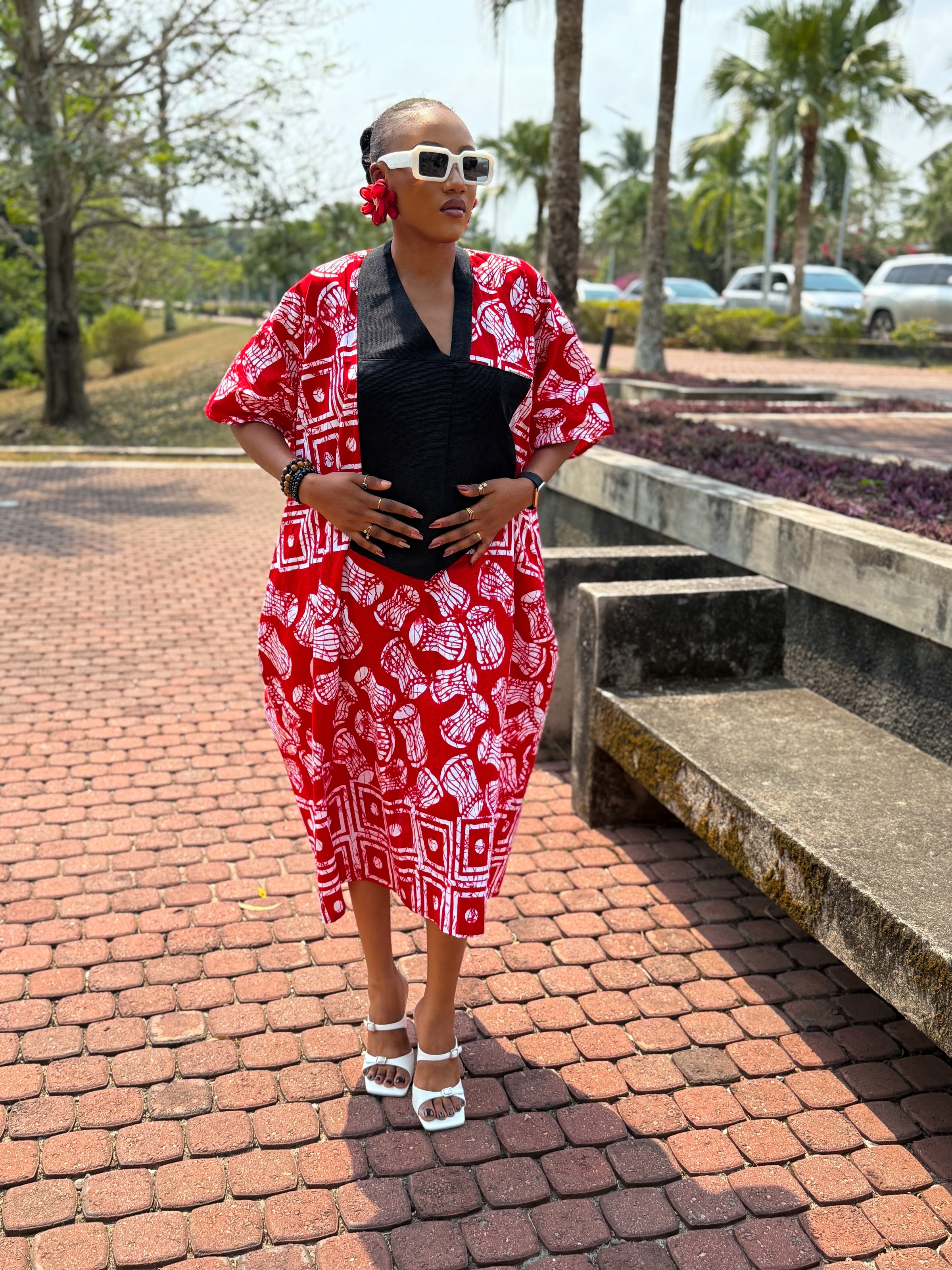 Ese Aso Oke Bubu| Red and White Print