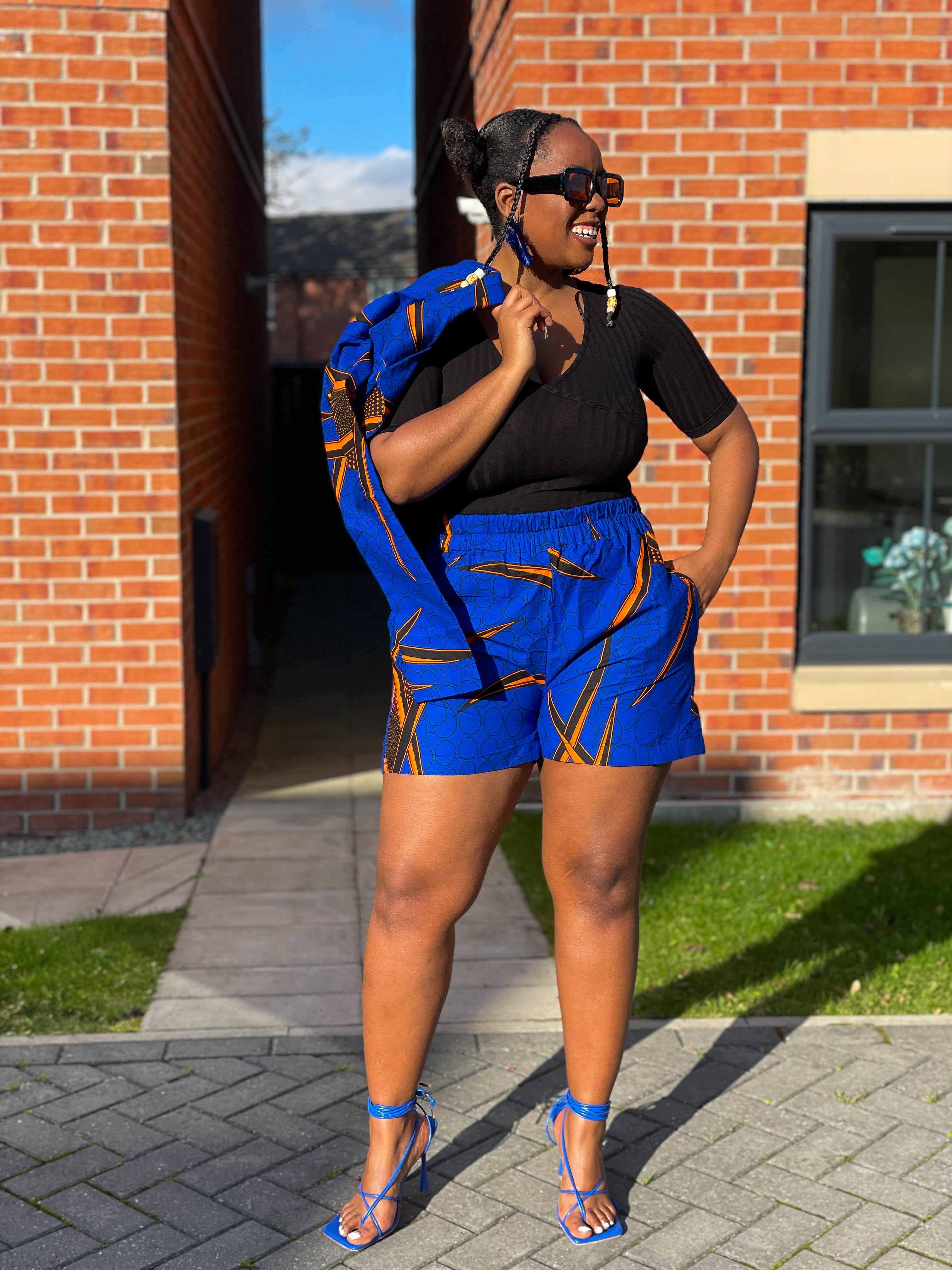 Goldie Ankara High Waisted Shorts| Blue African Print – M.A.