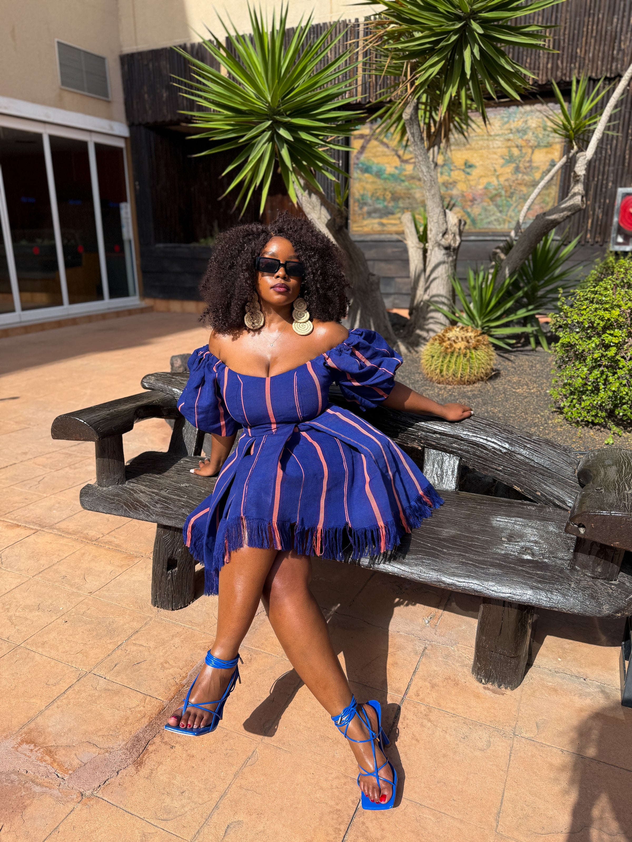 Bisola Mini Dress | Blue Aso Oke African Fashion M.A.DKollection Bisola Mini Dress | Blue Aso Oke African Fashion M.A.DKollection