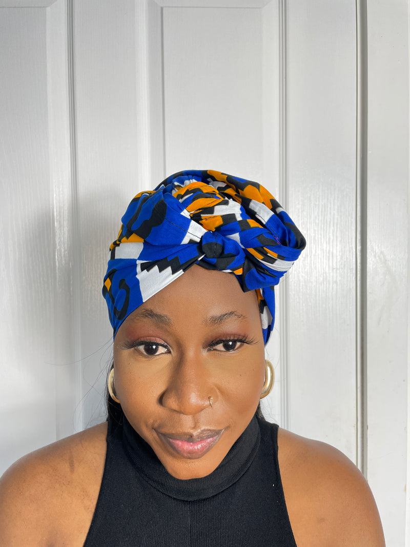 Emilia Blue and Yellow Ankara Headwrap/Scarf