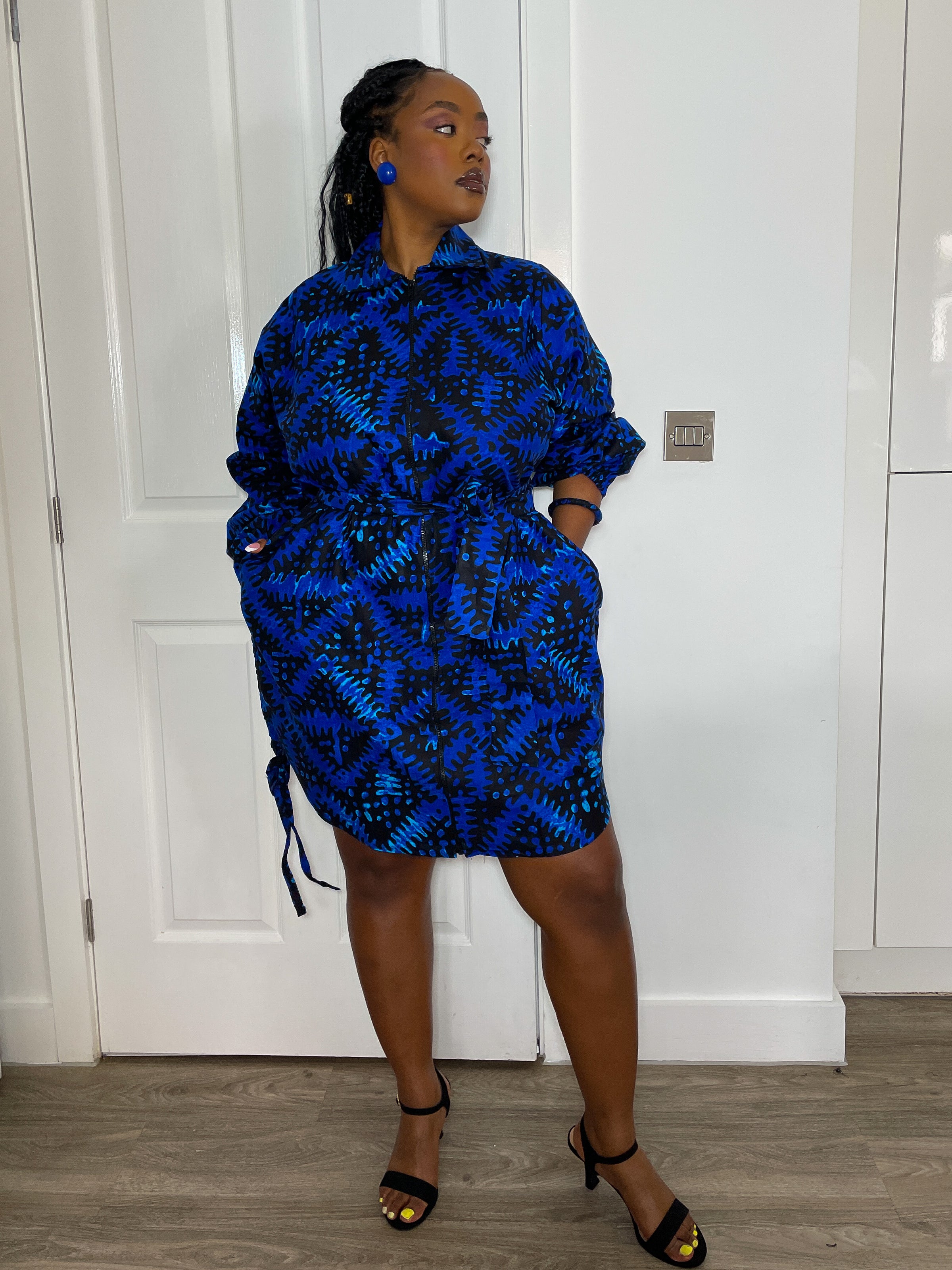 blue print shirt dress L'AGENCE Cameron Silk Shirt Dress In Regatta Blue/Ivory Large Paisley
