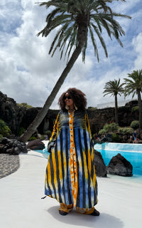 Titi Adire Shirt Dress  | Blue and Yellow Pattern