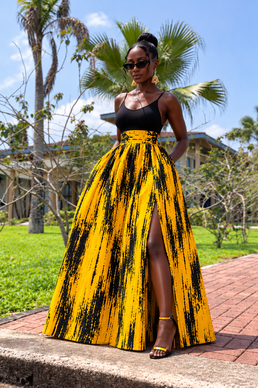 Akan Maxi Skirt | yellow and black Maxi Skirt