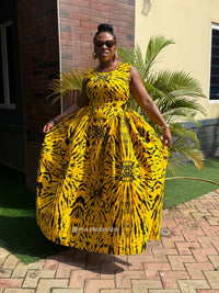 Bose Ankara Maxi Dress | Yellow and Black African Print
